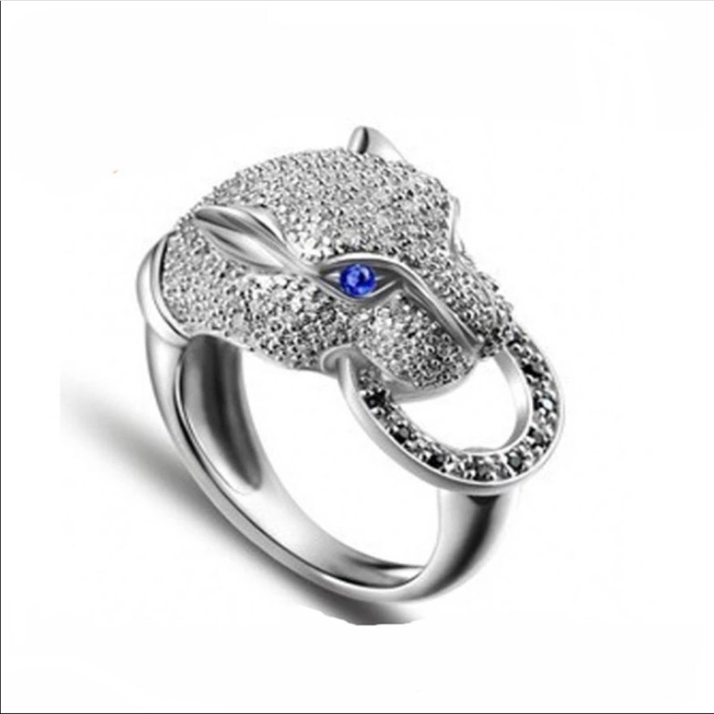 Leopard CZ Crystals Silver Ring Size 7